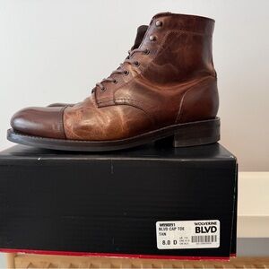 Wolverine BLVD Men’s Tan Leather Cap Toe Boots Size 8D